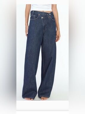 Zara VERY COOL Dark Indigo Cross Over Denim Jeans - Dark Blue